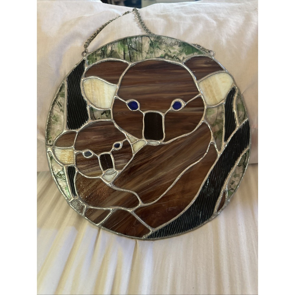 Artisan stained glass suncatcher features a mother and baby koala Beautiful GUC